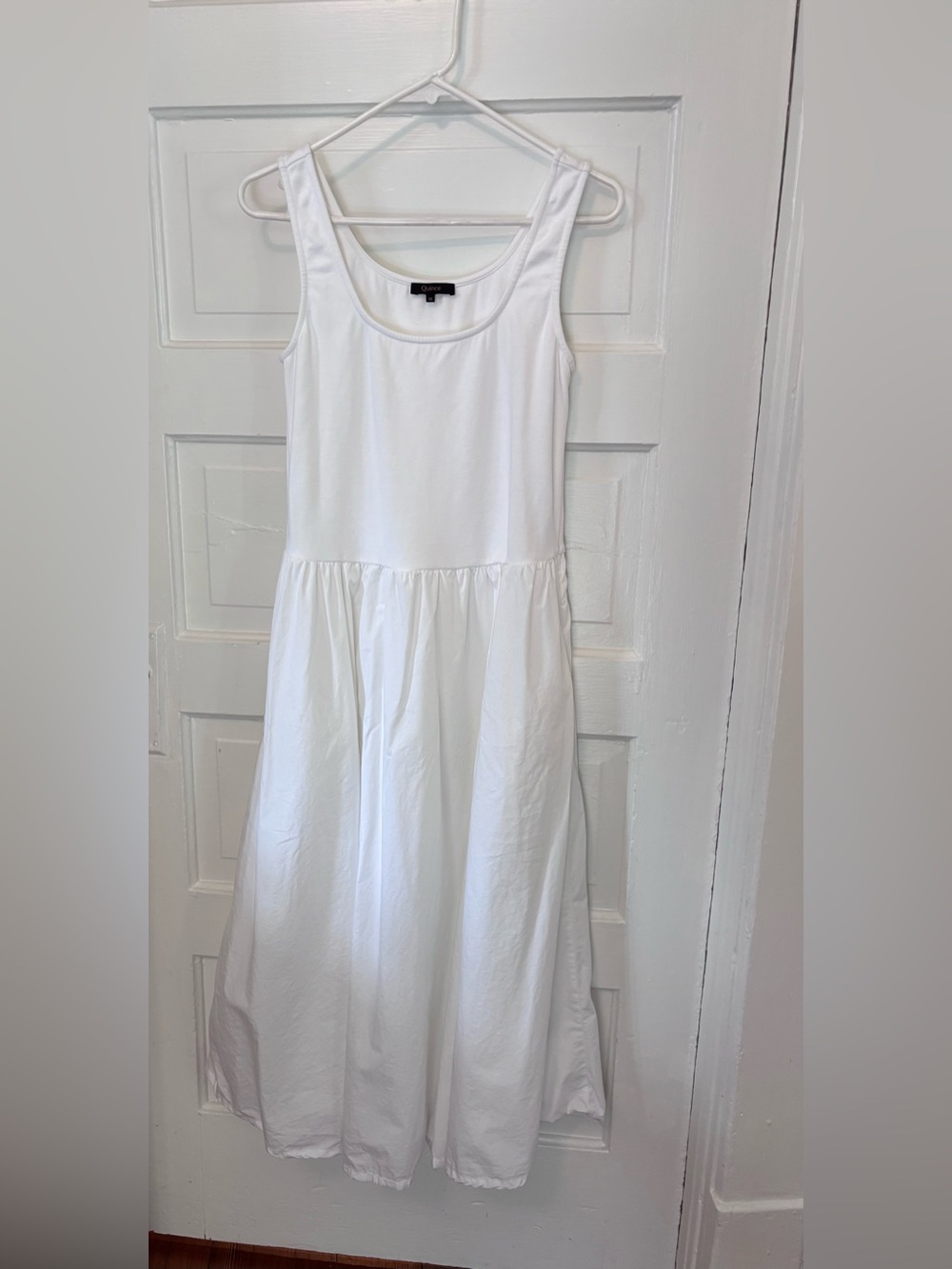 Quince Cotton Mixed Media Tank Midi Dress White M